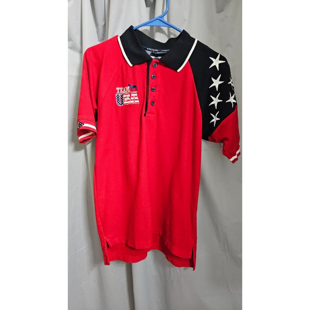 Team USA Red & Blue Star Polo Shirt With Embroidered Details Size S